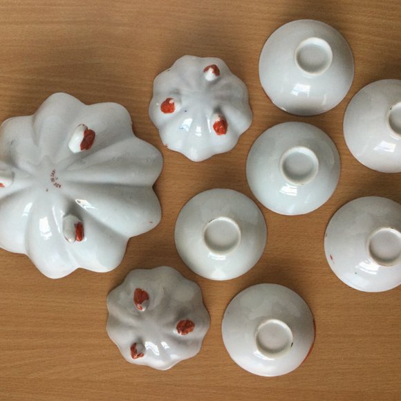 Vintage antique Japanese porcelain eggshell bowls footed flower shaped lot of 9 - Picture 7 of 7